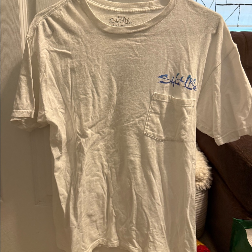 Salt Life White and Blue Pocket Tee